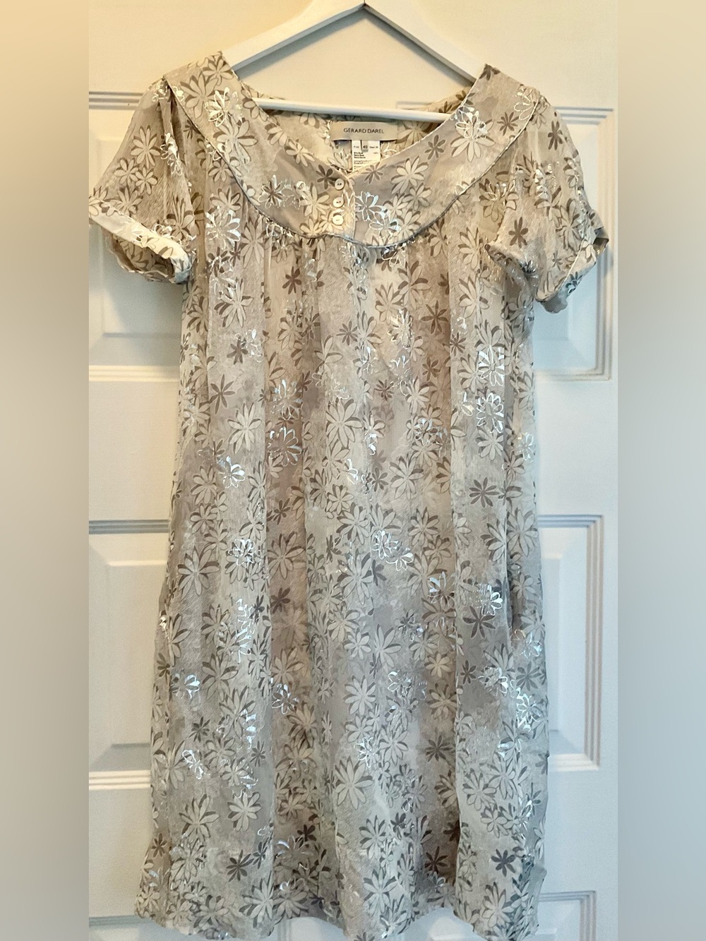 Gerard Darel Paris Silk Floral Dress , Delicate Metallic Silver Threading 🩶